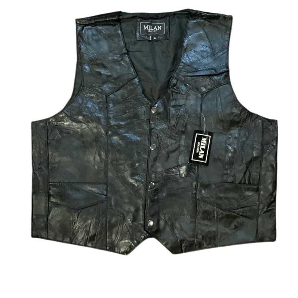 Milan Leather vest black with pockets patchwork medium